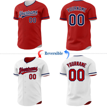 Custom Red Navy-White Reversible Button-Down Baseball Jersey
