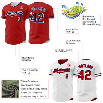 Custom Red Navy-White Reversible Button-Down Baseball Jersey