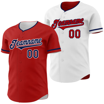 Custom Red Navy-White Reversible Button-Down Baseball Jersey