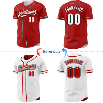 Custom Red White-Black Reversible Button-Down Baseball Jersey