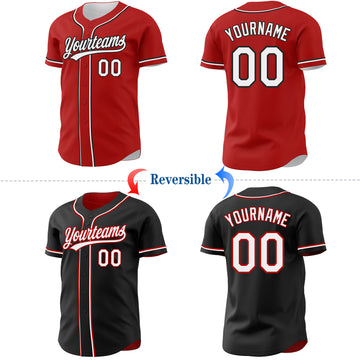 Custom Red White-Black Reversible Button-Down Baseball Jersey