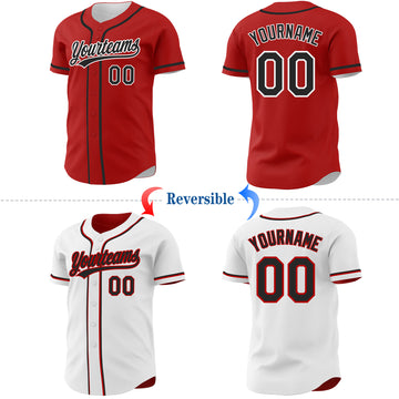 Custom Red Black-White Reversible Button-Down Baseball Jersey