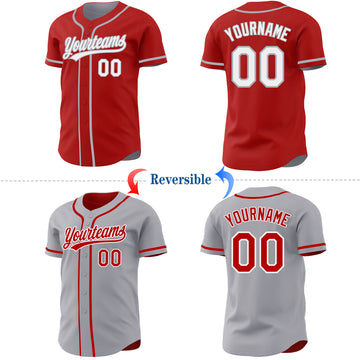 Custom Red White-Gray Reversible Button-Down Baseball Jersey