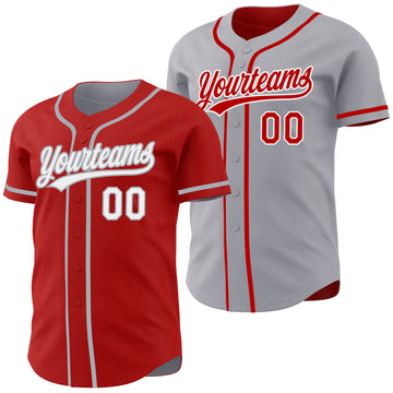 Custom Red White-Gray Reversible Button-Down Baseball Jersey