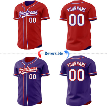 Custom Red White-Purple Reversible Button-Down Baseball Jersey