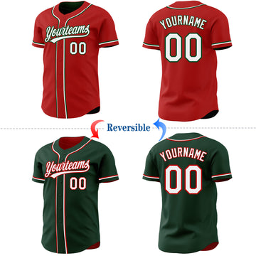 Custom Red White-Green Reversible Button-Down Baseball Jersey