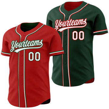 Custom Red White-Green Reversible Button-Down Baseball Jersey