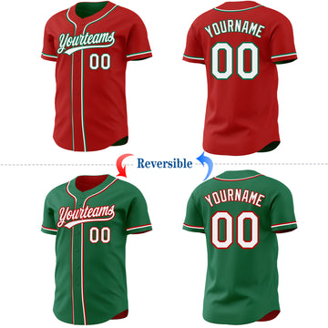 Custom Red White-Kelly Green Reversible Button-Down Baseball Jersey