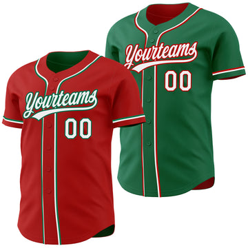 Custom Red White-Kelly Green Reversible Button-Down Baseball Jersey