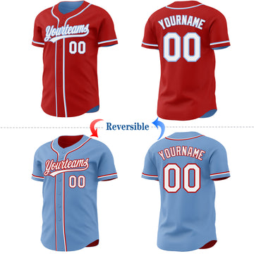 Custom Red White-Light Blue Reversible Button-Down Baseball Jersey