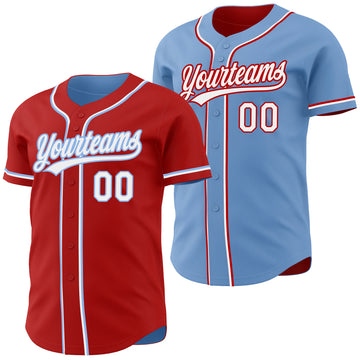 Custom Red White-Light Blue Reversible Button-Down Baseball Jersey