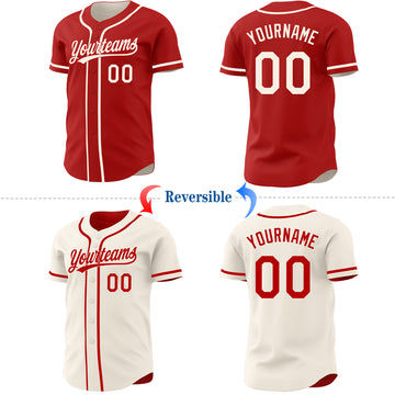 Custom Red-Cream Reversible Button-Down Baseball Jersey