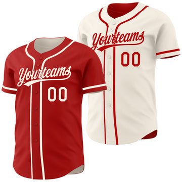Custom Red-Cream Reversible Button-Down Baseball Jersey