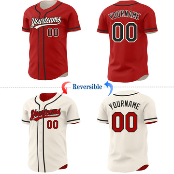Custom Red Black-Cream Reversible Button-Down Baseball Jersey