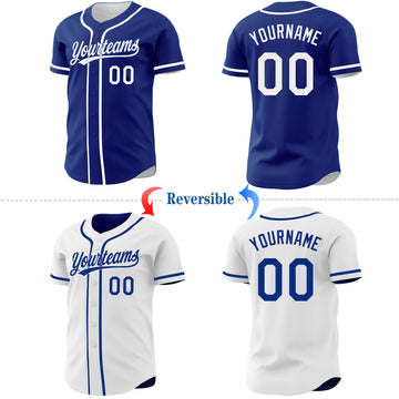 Custom Royal-White Reversible Button-Down Baseball Jersey