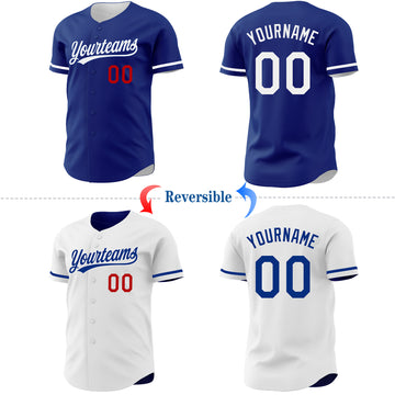 Custom Royal White-Red Reversible Button-Down Baseball Jersey