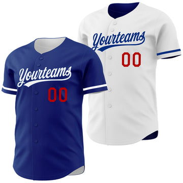 Custom Royal White-Red Reversible Button-Down Baseball Jersey