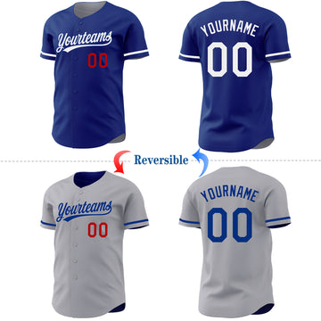 Custom Royal Gray Reversible Button-Down Baseball Jersey
