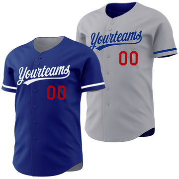 Custom Royal Gray Reversible Button-Down Baseball Jersey