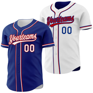 Custom Royal White-Red Reversible Button-Down Baseball Jersey