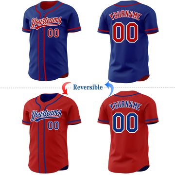 Custom Royal Red-White Reversible Button-Down Baseball Jersey
