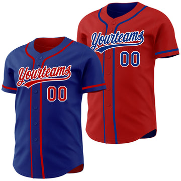Custom Royal Red-White Reversible Button-Down Baseball Jersey