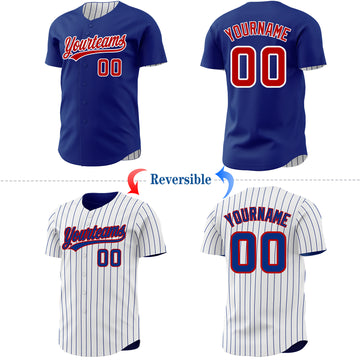 Custom Royal White Royal Pinstripe Reversible Button-Down Baseball Jersey