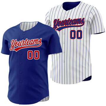 Custom Royal White Royal Pinstripe Reversible Button-Down Baseball Jersey