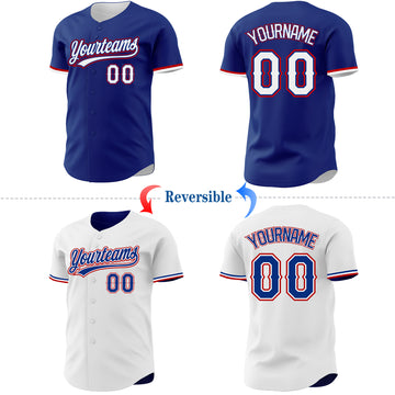 Custom Royal White-Red Reversible Button-Down Baseball Jersey