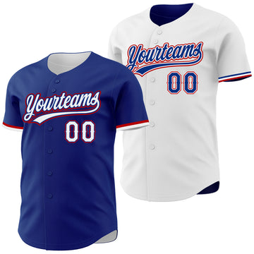 Custom Royal White-Red Reversible Button-Down Baseball Jersey