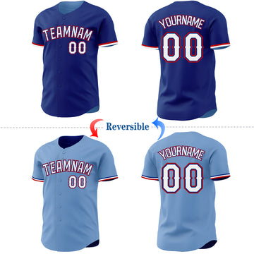 Custom Royal Light Blue Reversible Button-Down Baseball Jersey