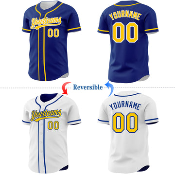 Custom Royal Yellow-White Reversible Button-Down Baseball Jersey