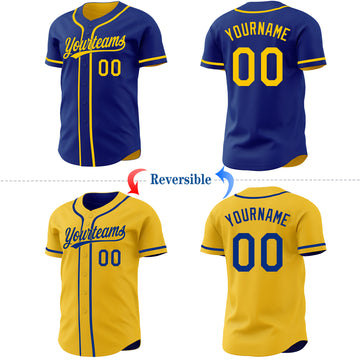 Custom Royal-Yellow Reversible Button-Down Baseball Jersey