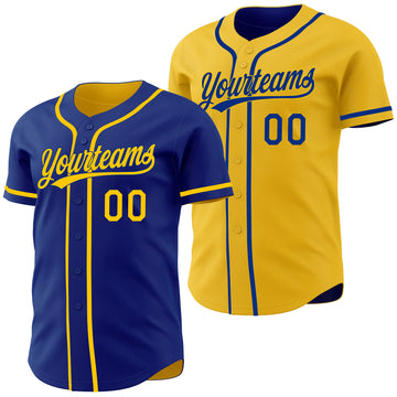 Custom Royal-Yellow Reversible Button-Down Baseball Jersey