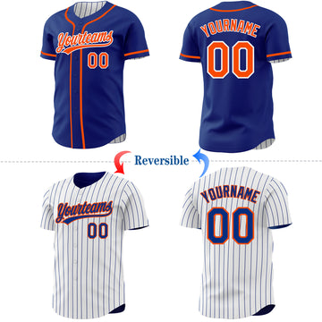 Custom Royal White Royal Pinstripe Reversible Button-Down Baseball Jersey