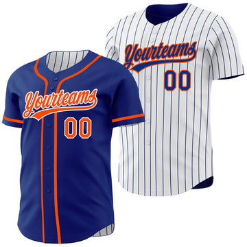 Custom Royal White Royal Pinstripe Reversible Button-Down Baseball Jersey