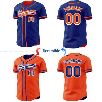 Custom Royal Orange-White Reversible Button-Down Baseball Jersey