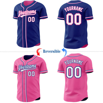 Custom Royal White-Pink Reversible Button-Down Baseball Jersey