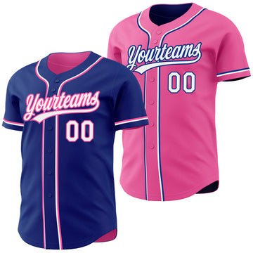 Custom Royal White-Pink Reversible Button-Down Baseball Jersey