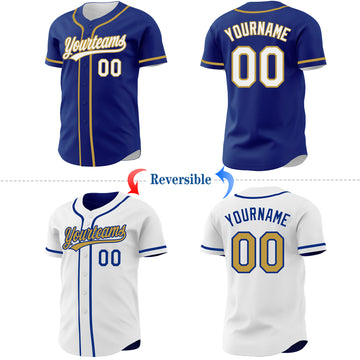 Custom Royal White-Old Gold Reversible Button-Down Baseball Jersey