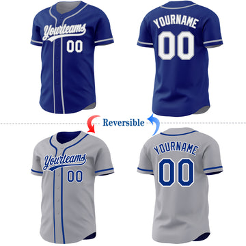 Custom Royal White-Gray Reversible Button-Down Baseball Jersey
