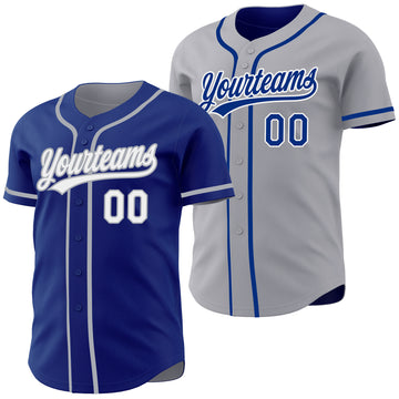 Custom Royal White-Gray Reversible Button-Down Baseball Jersey