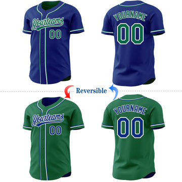 Custom Royal Kelly Green-White Reversible Button-Down Baseball Jersey