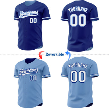 Custom Royal White-Light Blue Reversible Button-Down Baseball Jersey