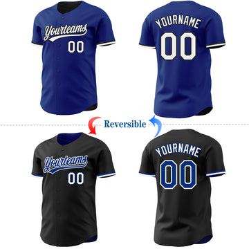 Custom Royal White-Black Reversible Button-Down Baseball Jersey