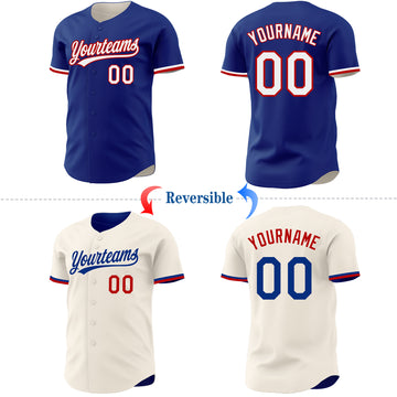 Custom Royal Cream Reversible Button-Down Baseball Jersey
