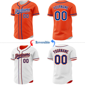 Custom Orange Royal-White Reversible Button-Down Baseball Jersey