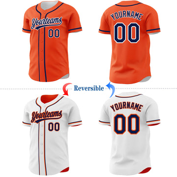 Custom Orange Navy-White Reversible Button-Down Baseball Jersey