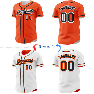 Custom Orange Black-White Reversible Button-Down Baseball Jersey