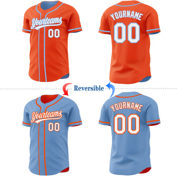 Custom Orange White-Light Blue Reversible Button-Down Baseball Jersey